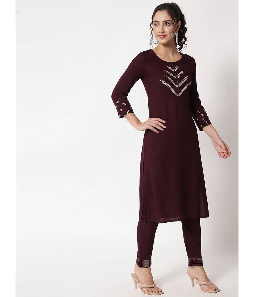 G4Girl - Maroon Straight Rayon Women's Stitched Salwar Suit ( Pack of 1 )