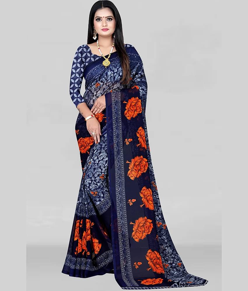 LEELAVATI Georgette Printed Saree With Unstitched Blouse Piece ( Black )