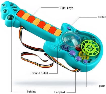 Zenex Store Transparent Gear Guitar with Lights Toy for Kids Acoustic Music Learning Toys - Blue