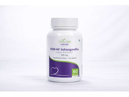 Natures Velvet KSM-66 Ashwagandha Extract 500 mg  60 Veg Capsules for Stress Relief, Stamina, Anxiety Support and Immunity Booster