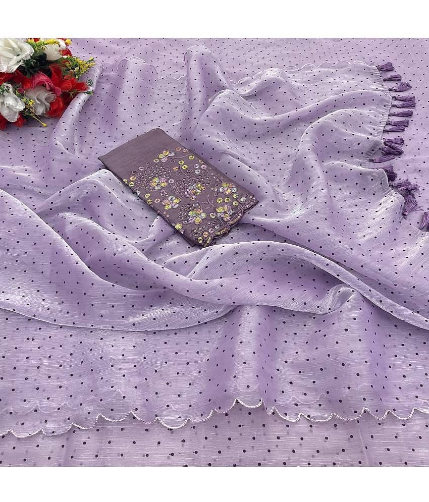 Gullak Crepe Embroidered Saree With Unstitched Blouse Piece ( Lavender )