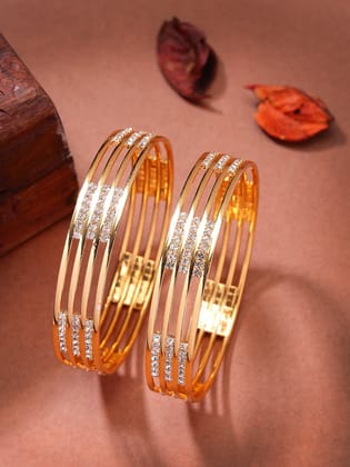 NVR Women's Set of 2 Gold-Plated Cubic Zirconia Stone Studded Bangles-2.4 / Gold / Alloy