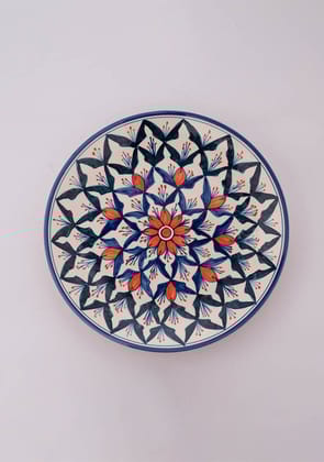 Floral Design White and Orange Ceramic Plates - Set of 4
