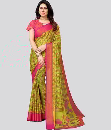 Bhuwal Fashion Brasso Printed Saree With Unstitched Blouse Piece ( Pink )