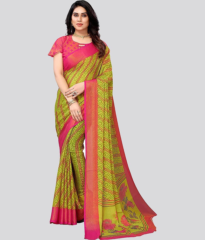 Bhuwal Fashion Brasso Printed Saree With Unstitched Blouse Piece ( Pink )