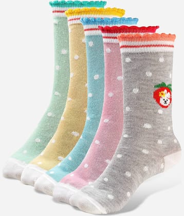 Texlon Multicolor Cotton Girl's Full Length Socks ( Pack of 5 )