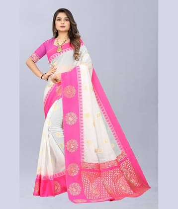 NENCY FASHION Cotton Embellished Saree Without Blouse Piece ( Rani )