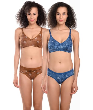 Elina Pack of 2 Cotton Women's Bra & Panty Set ( Multi Color )