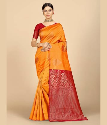 BLEESBURY Banarasi Silk Woven Saree With Unstitched Blouse Piece ( White )