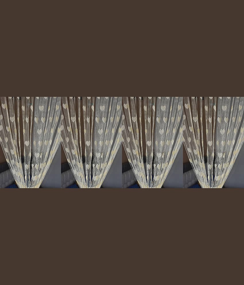 Handloomwala Abstract Transparent Rod Pocket Curtain 6.5 ft ( Pack of 4 ) - Cream