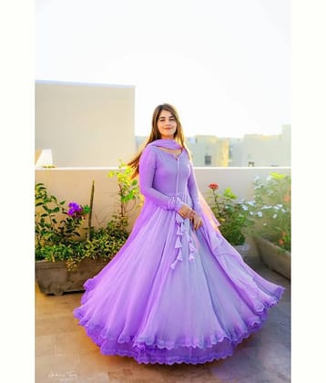 fvd Women Georgette Flared Stitched Ethnic Gown ( Purple )