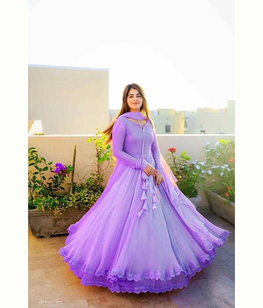 fvd Women Georgette Flared Stitched Ethnic Gown ( Purple )