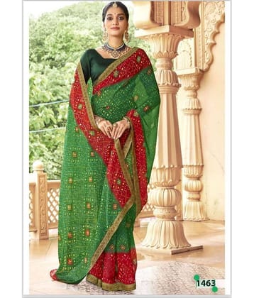 Gullak Georgette Printed Saree With Unstitched Blouse Piece ( Green )