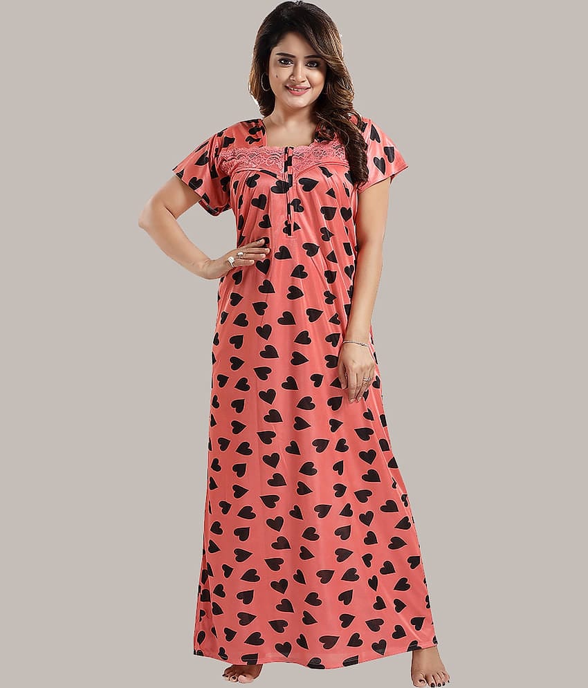 Gutthi Red Satin Women's Nightwear Nighty & Night Gowns ( Pack of 1 )