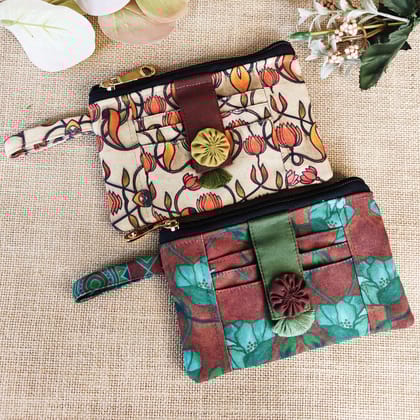 Front Card Wallet- Peach-Green Floral Combo