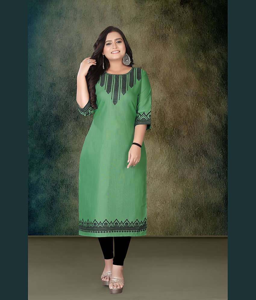 Hetsa Women Rayon Printed A-line Kurti ( Green )