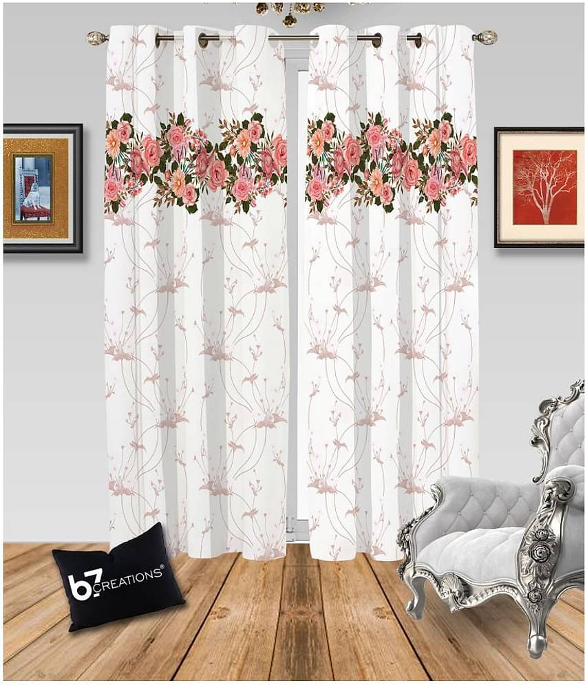 B7 CREATIONS Floral Semi-Transparent Eyelet Curtain 9 ft Single - Multi