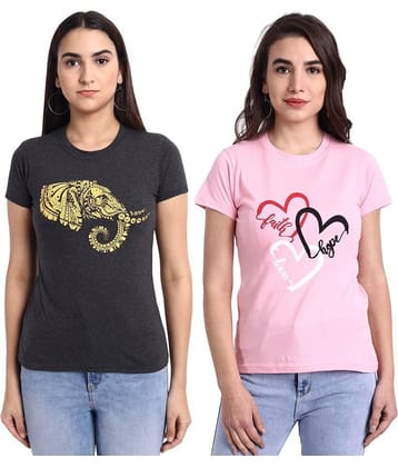 Fabflee Women Cotton Regular Fit Round Neck T-Shirt ( Multi Color )