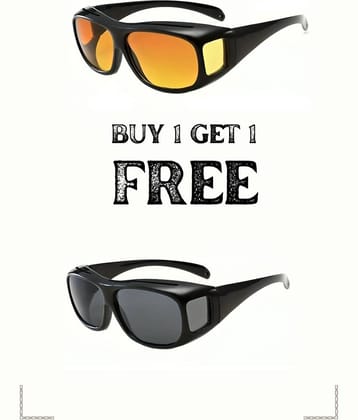 MANDEV Day & Night HD Vision Black Riding Goggles ( Pack of 2 )