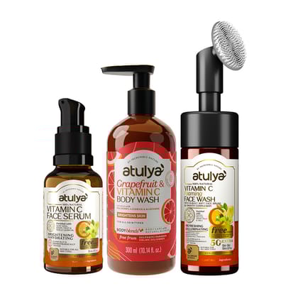 atulya Vitamin C Foaming Face Wash, Face Serum with Grapefruit & Vitamin C Body Wash Combo (Set of 3)