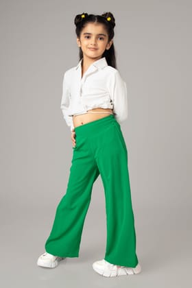 White Collar Neck Flared Bottom Co-ord Set For Girls-1 Year / Green / KTP027-PLMC001-NIL-NIL-THW01-FS001-NIL-BT009-6-NIL||KBT005-PLMC007-NIL-NIL-THG06-FS003-ZPH020-NIL-NIL-NIL