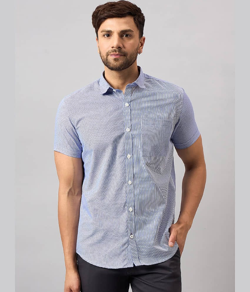 Club York Cotton Blend Regular Fit Striped Half Sleeves Men's Casual Shirt - Blue ( Pack of 1 )