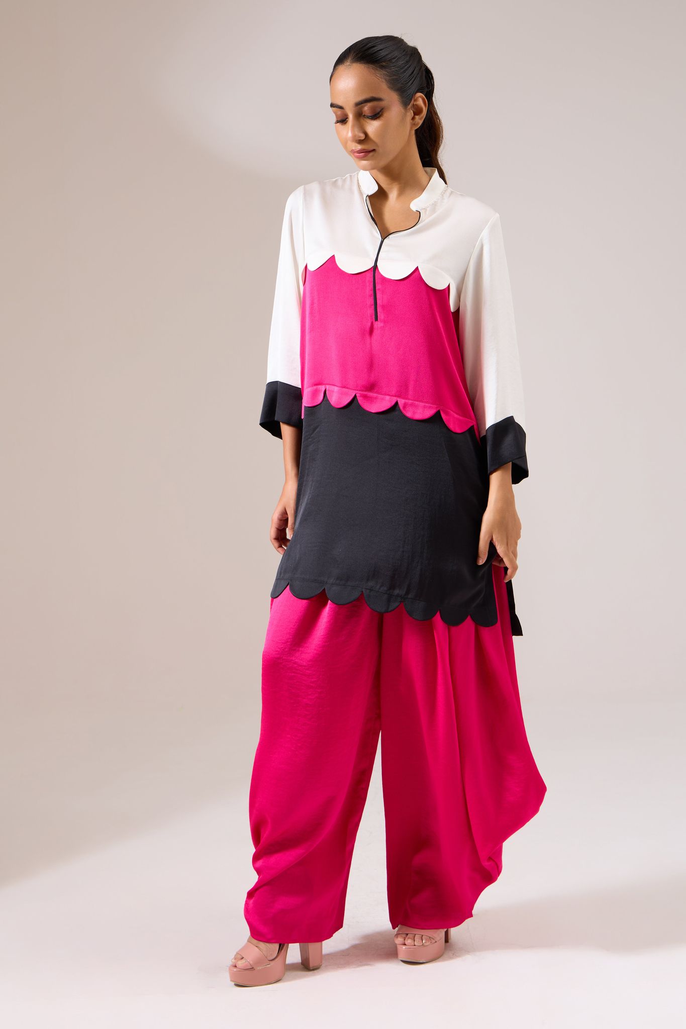 TRIANA Formal Colorblock Tunic Set-Multicolor / 100% Polyester / XXS