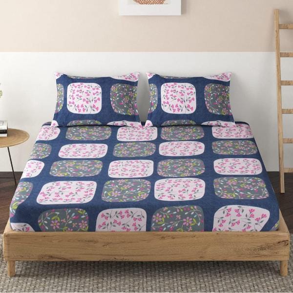Homdazal Microfibre Abstract Queen Size (Blue Fabric Flowers)