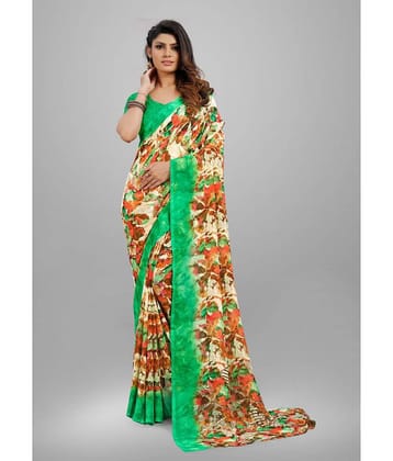 Sanjana Silks Georgette Printed Saree With Unstitched Blouse Piece ( Green )