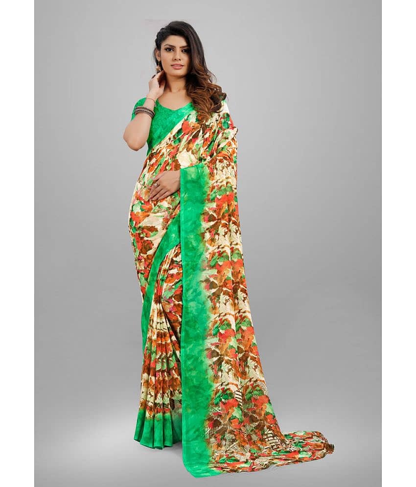 Sanjana Silks Georgette Printed Saree With Unstitched Blouse Piece ( Green )