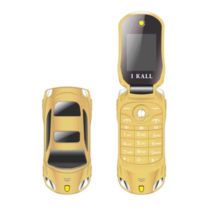 IKALL K75 Car Mobile Phone - Gold | 1.8 inch Display, Dual SIM | 32MB RAM, 32MB Storage | MP3, Video Player, FM Radio, Camera | 800 mAh Battery | Keypad Mobile Phone | 1 Year Warranty Gold