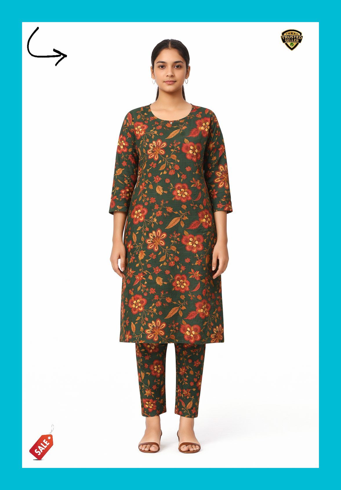 Women Cotton Printed Straight Kurti Pant Set | Floral Printed Kurta with Pant | Casual Daily Wear Ethnic Kurti Set for Women