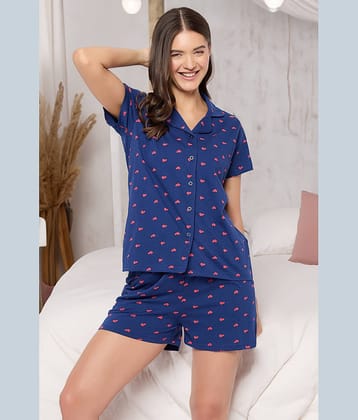 Clovia Navy Blue Cotton Women's Nightwear Nightsuit Sets ( Pack of 1 )