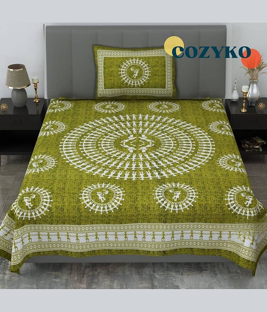 COZYKO Cotton 1 Single Bedsheet with 1 Pillow Cover ( Green )