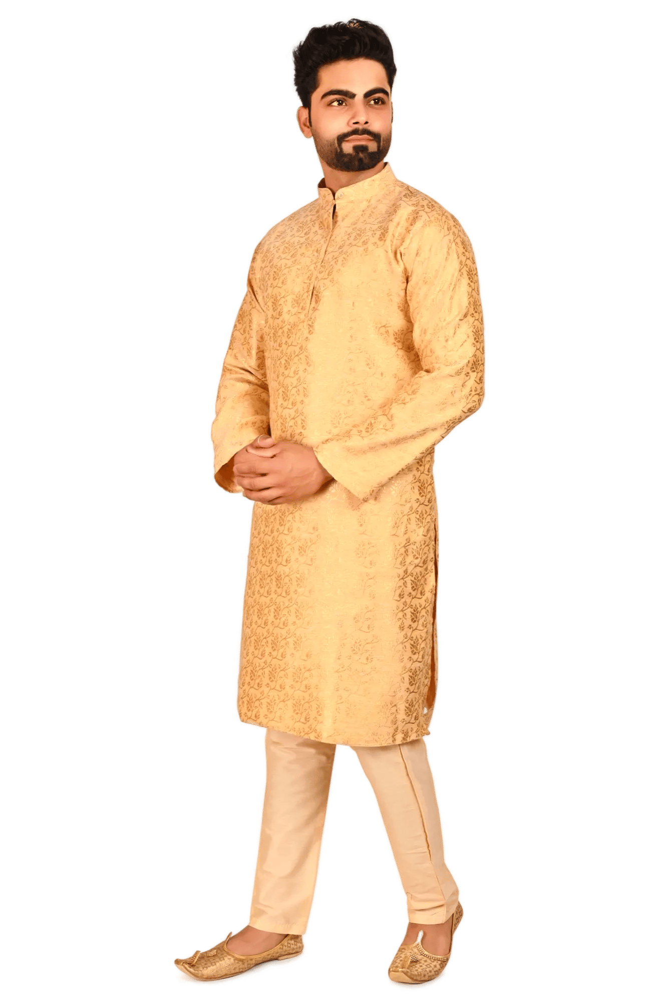 Classic Jacquard Kurta Set For Men (Color - Cream, Size - 36) by G P International