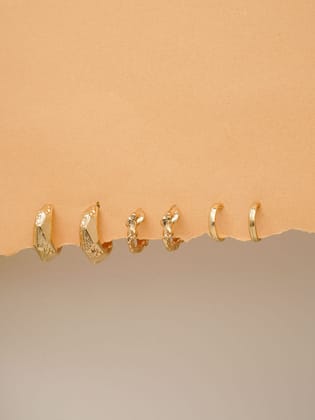 3 Pairs Chunky Hoops Gold Earrings
