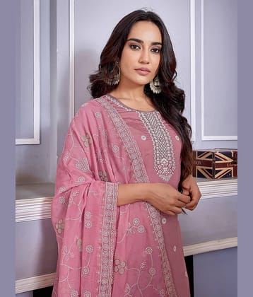 Royal Export Pack of 1 Chanderi Embroidered Straight Women's Kurti with Dupatta - ( Mauve )