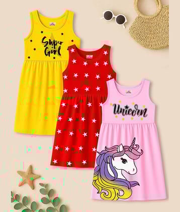 Kuchipoo Cotton Blend Dress For Girls ( Pack of 3 , Multicolor 6 )