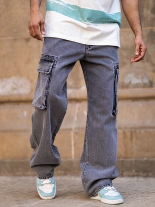 Baggy Shadow Grey Cargo Denim-30