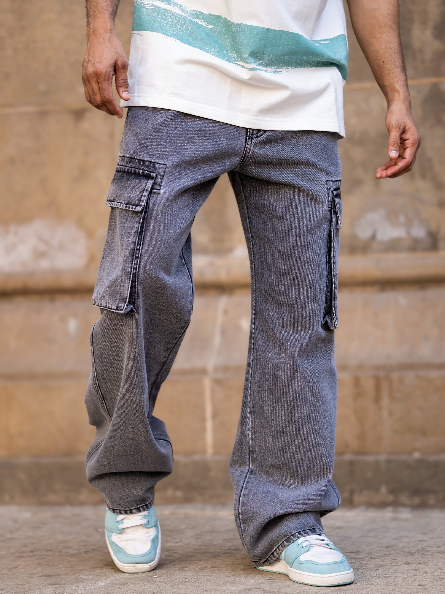 Baggy Shadow Grey Cargo Denim-30