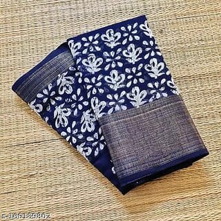 Blue Colour Cotton Printed saree With Blouse Piece