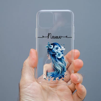Personalized Cute Girl Transparent Silicon Case Customised with Name for Oppo, Vivo, Redmi, Realme, Poco, Mi, OnePlus, Samsung, iPhone, and More - design 57