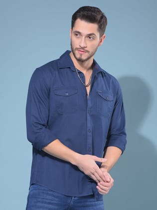 Blue 100% Cotton Shirt-M / Blue