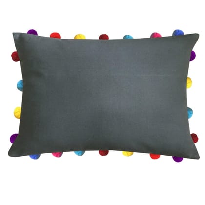 Lushomes cushion cover 14x20, boho cushion covers, sofa pillow cover, cushion covers with tassels, cushion cover with pom pom (14x20 Inches, Set of 1, Grey)