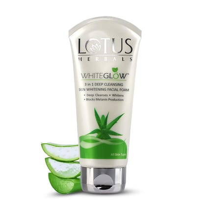 Lotus Herbals White Glow 3 in 1 Deep Cleansing Skin Whitening Facial Foam, 100g