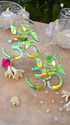 Swastik & Om Diyas- Emerald (Set Of 2)