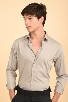 Light Beige Plain Full Sleeve Shirt-S