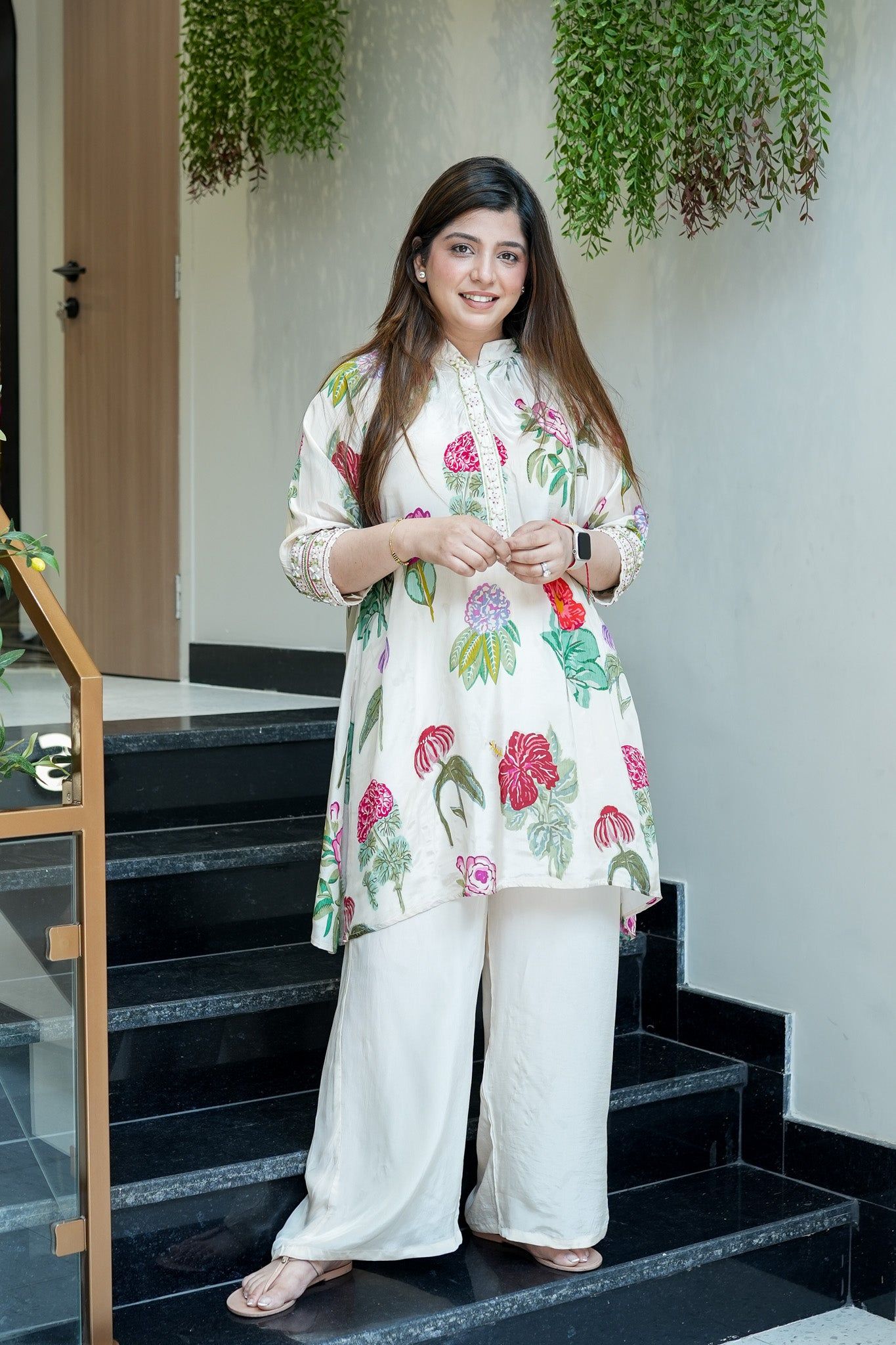 Samaya White Floral Co ord Sets-M