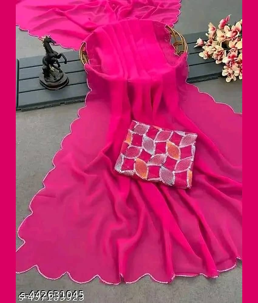 supalee Tex Georgette Solid Saree With Unstitched Blouse Piece ( Multicolor1 )