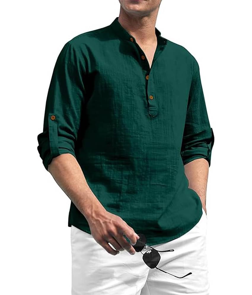 TrendiVastra Green Cotton Blend Men's Shirt Style Kurta ( Pack of 1 )